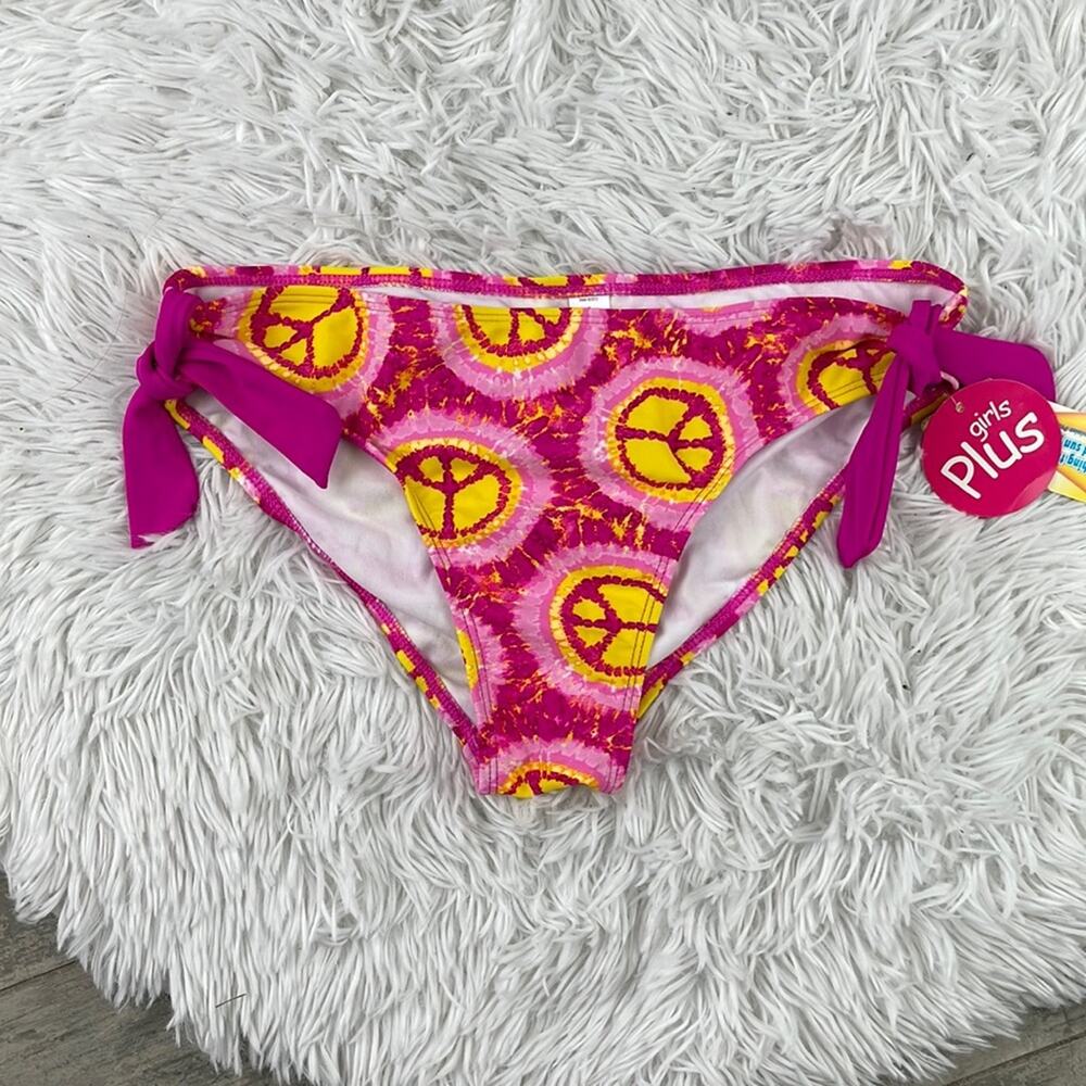 NEW ARIZONA JEAN CO pink yellow tie dye peace side tie bikini bottom Girls 16.5